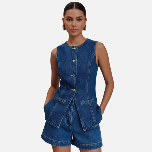 Women’s Sleeveless Denim Set - Full Denim Outfit