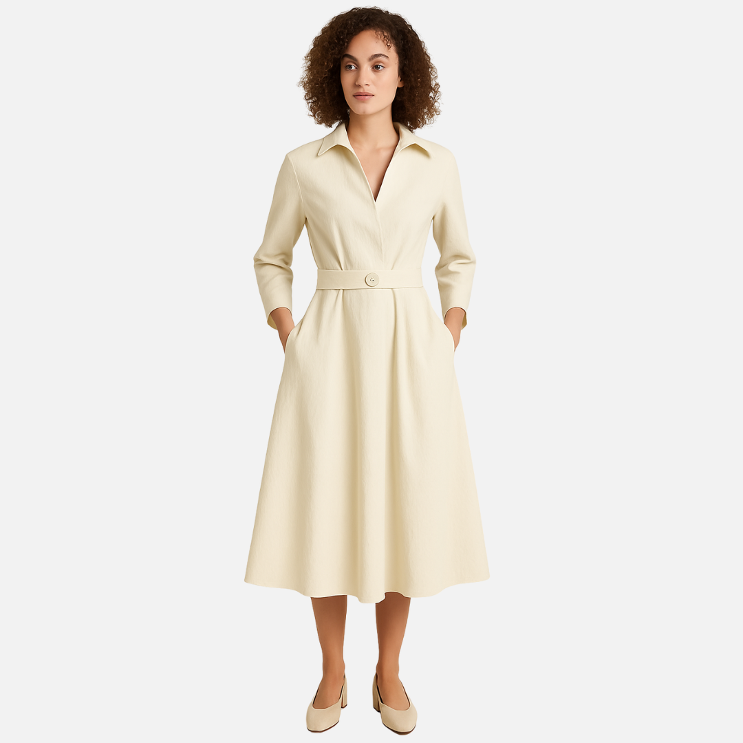 Women’s Midi Shirt Dress – Elegant Belted Dress