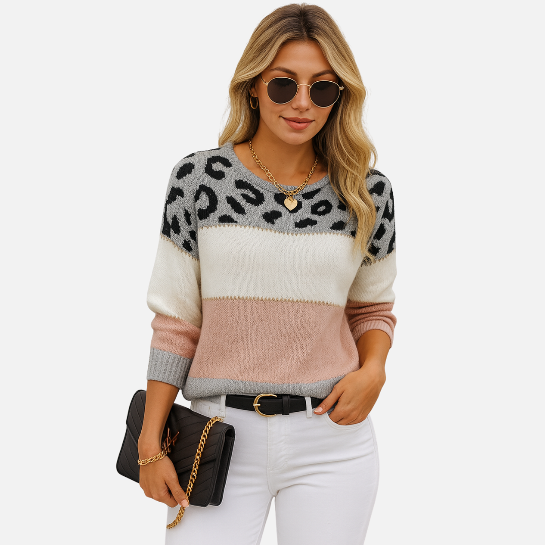 Women’s Leopard Print Sweater – Casual Chic Knit Pullover