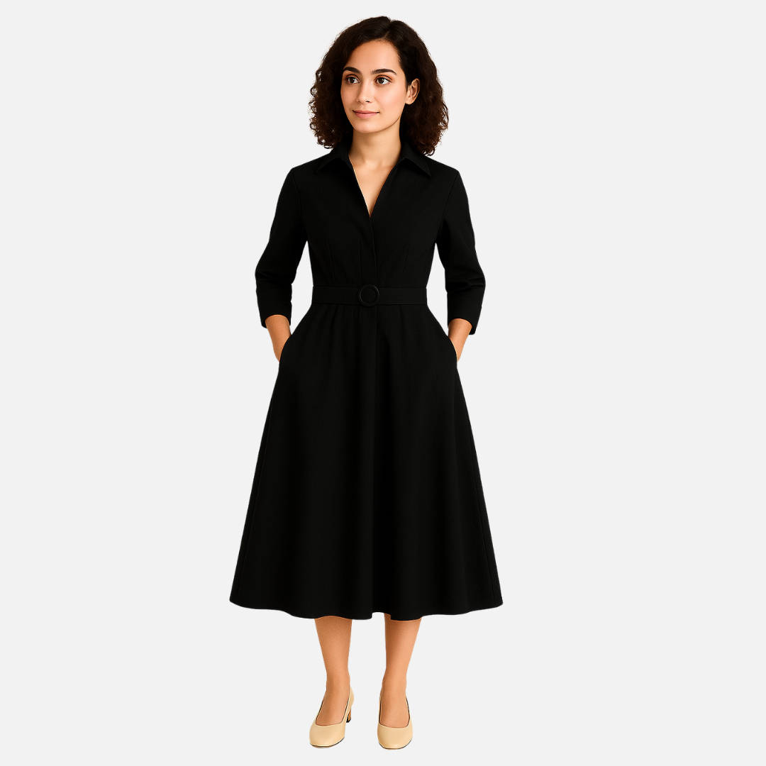 Women’s Midi Shirt Dress – Elegant Belted Dress