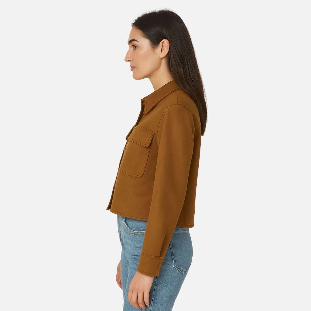 Women’s Soft Cropped Jacket – Soft Button-Up Coat with Pockets