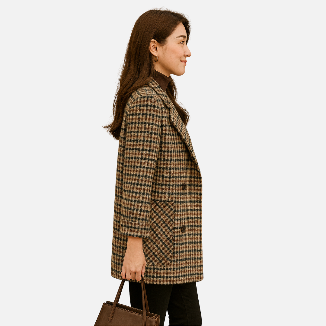 Women’s Checkered Blazer – Classic Double Breasted Jacket