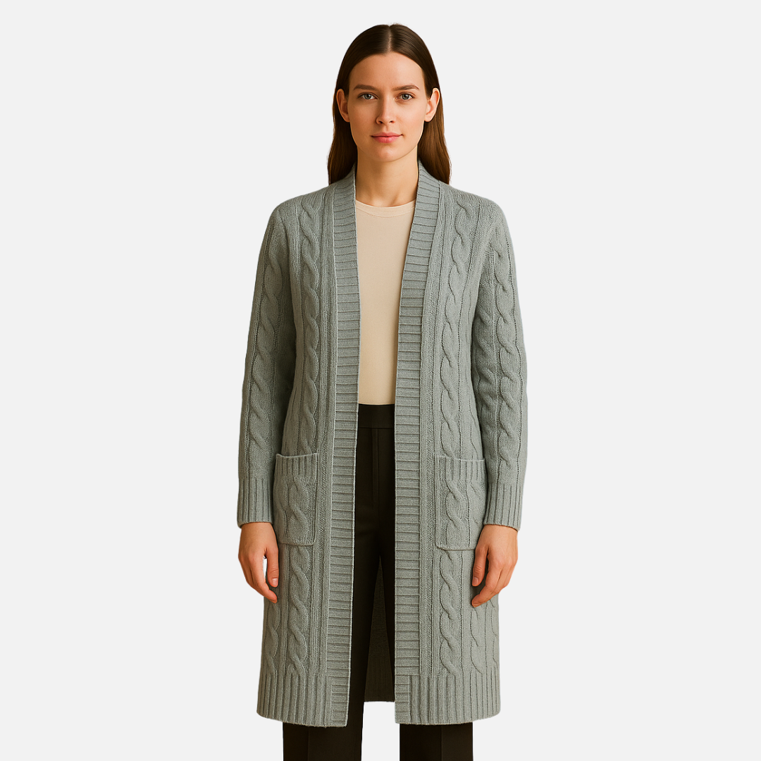 Women’s Long Cable Knit Cardigan – Cozy Open Front Sweater