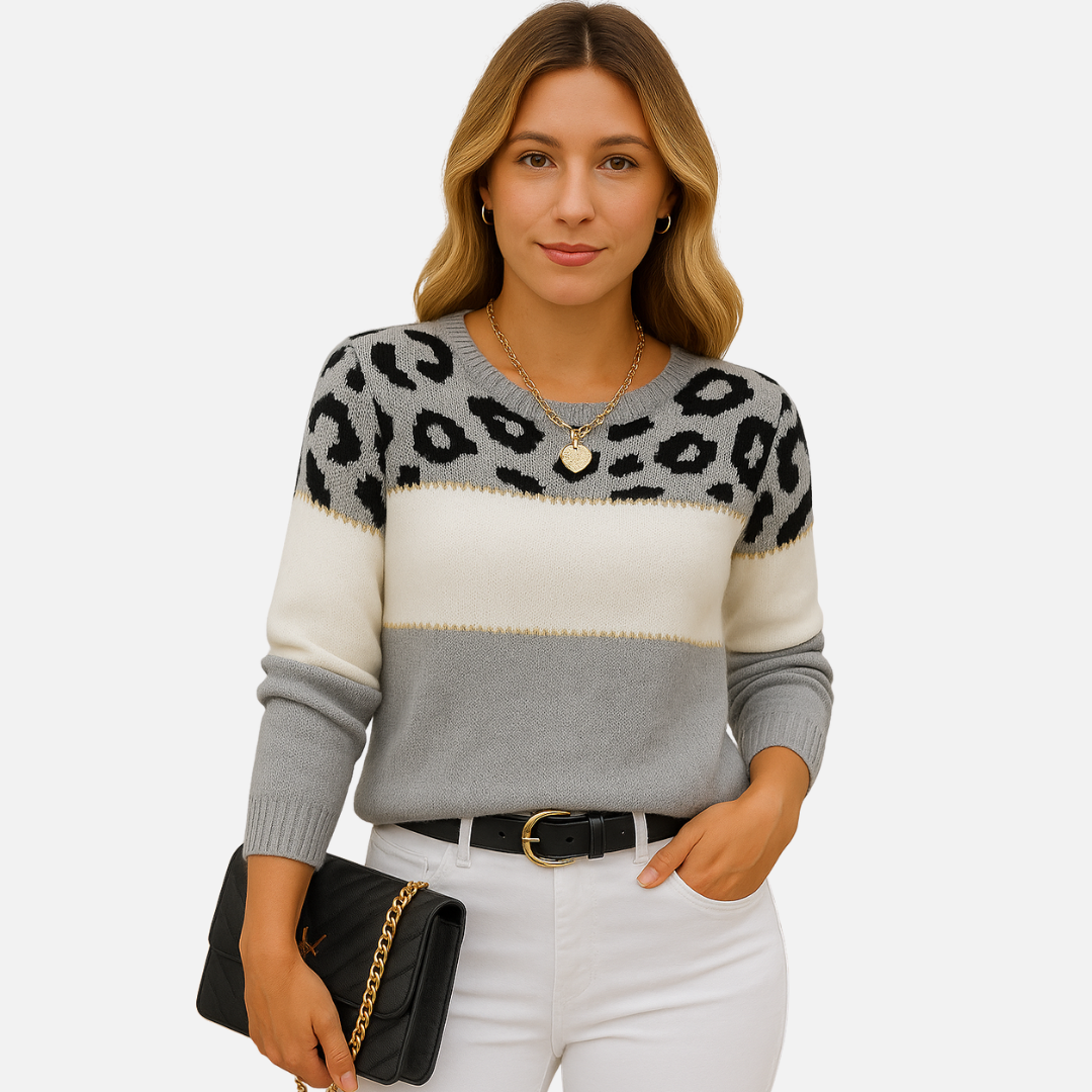 Women’s Leopard Print Sweater – Casual Chic Knit Pullover