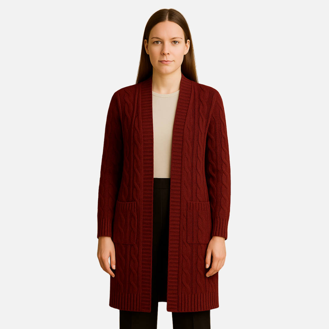 Women’s Long Cable Knit Cardigan – Cozy Open Front Sweater