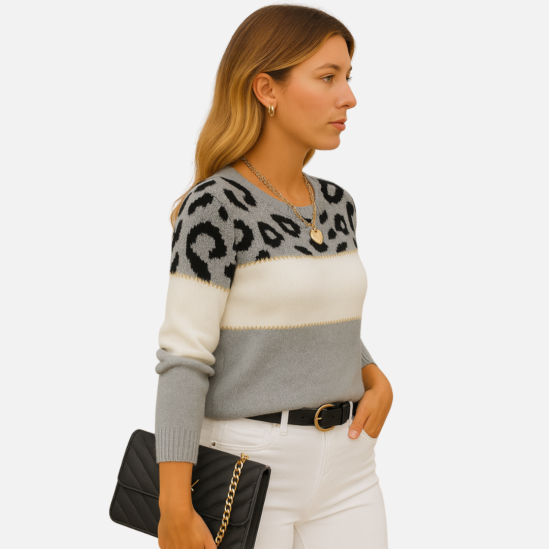 Women’s Leopard Print Sweater – Casual Chic Knit Pullover
