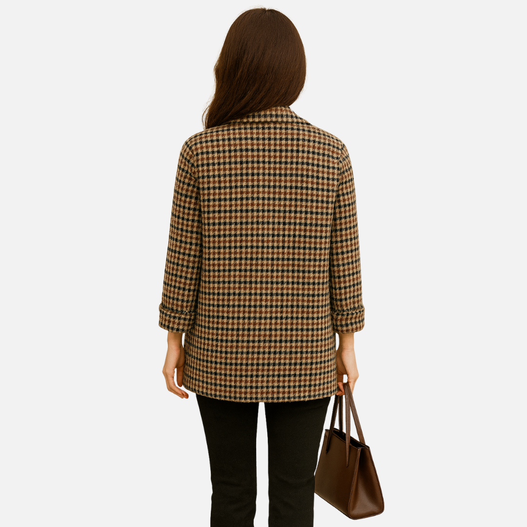 Women’s Checkered Blazer – Classic Double Breasted Jacket