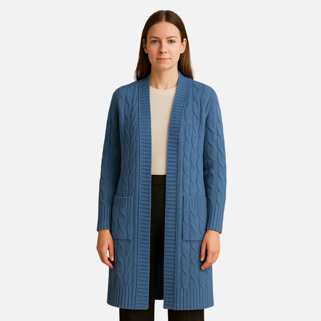 Women’s Long Cable Knit Cardigan – Cozy Open Front Sweater