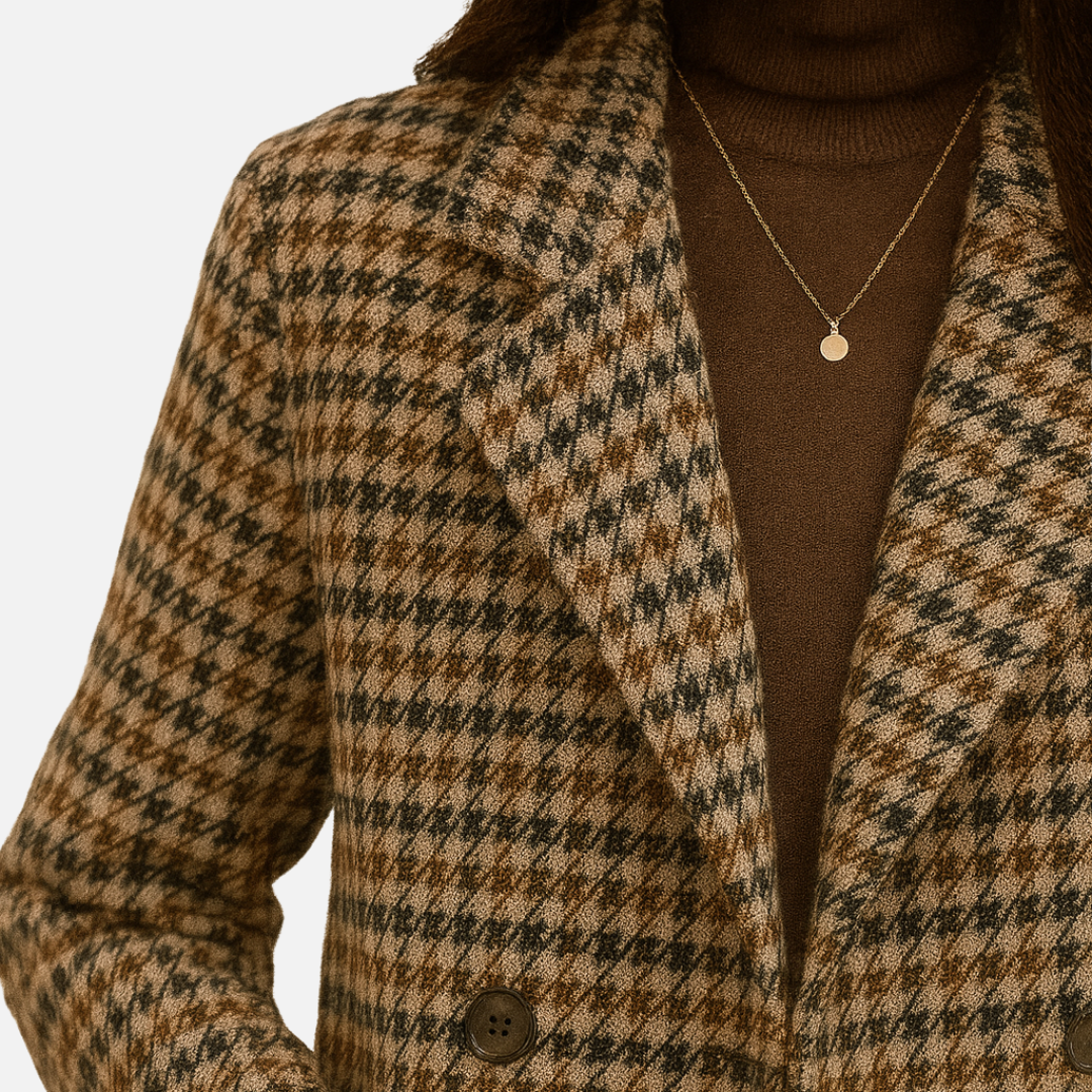 Women’s Checkered Blazer – Classic Double Breasted Jacket