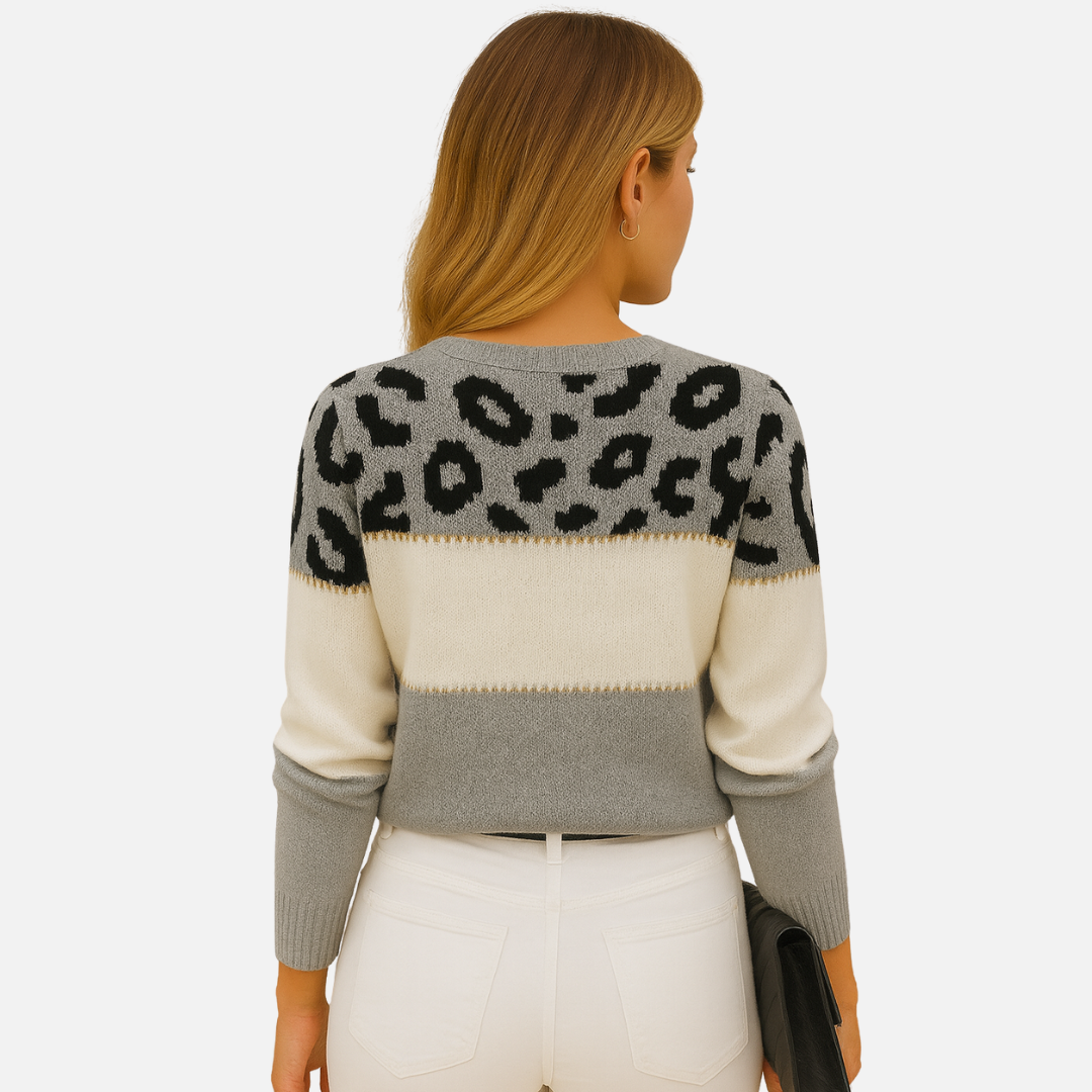 Women’s Leopard Print Sweater – Casual Chic Knit Pullover
