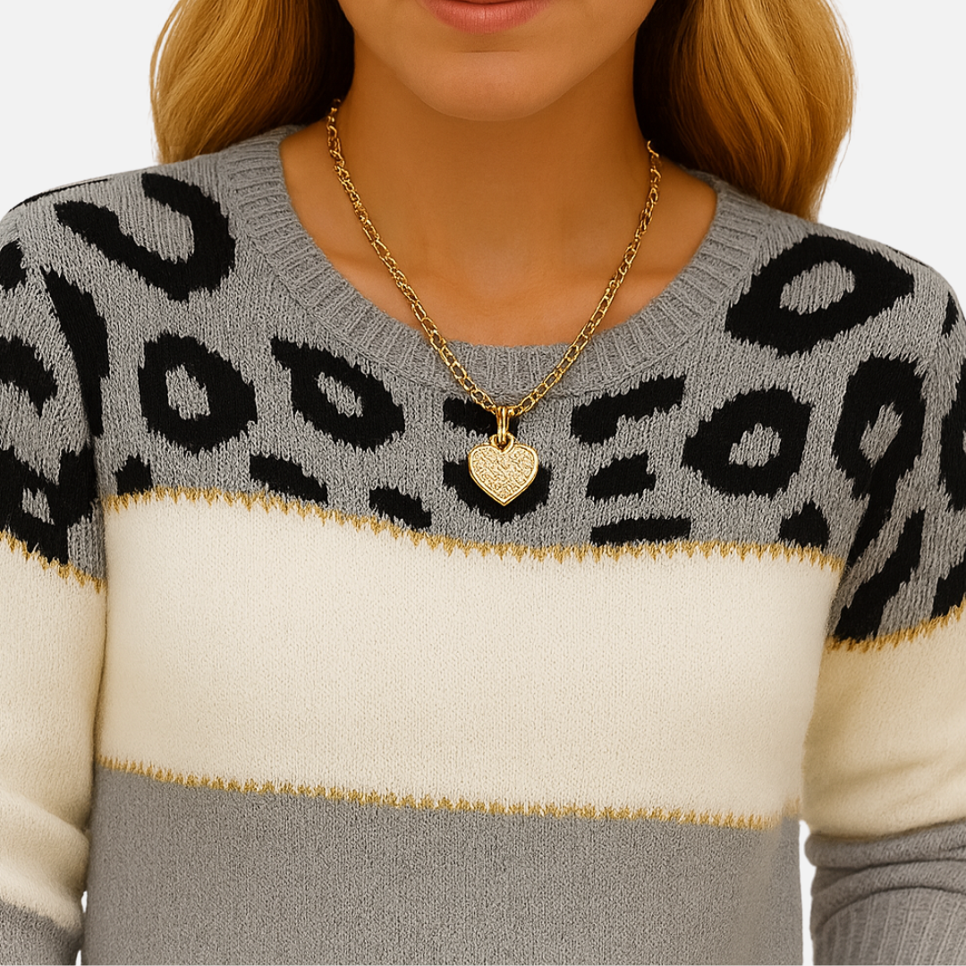 Women’s Leopard Print Sweater – Casual Chic Knit Pullover