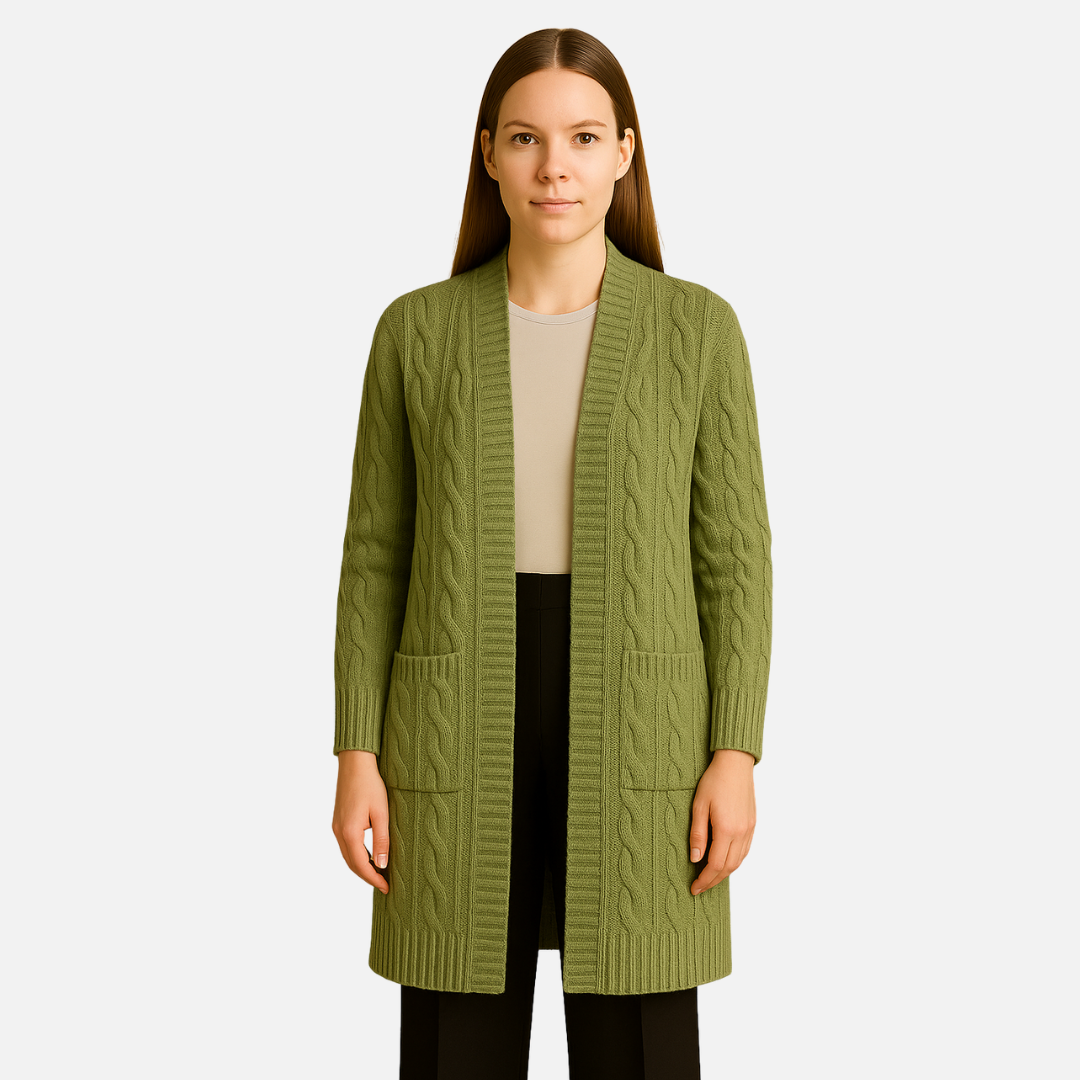 Women’s Long Cable Knit Cardigan – Cozy Open Front Sweater
