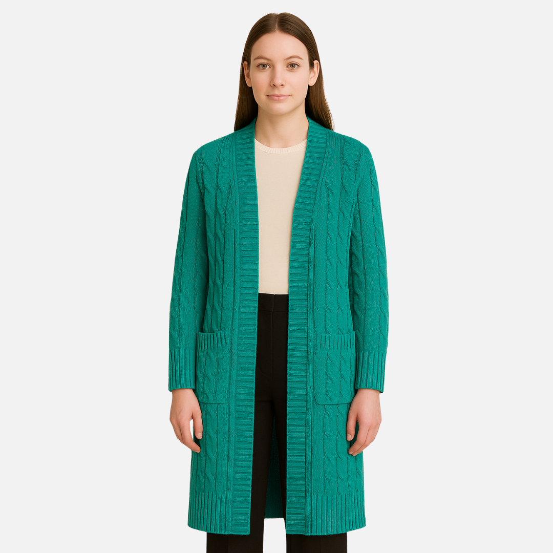 Women’s Long Cable Knit Cardigan – Cozy Open Front Sweater