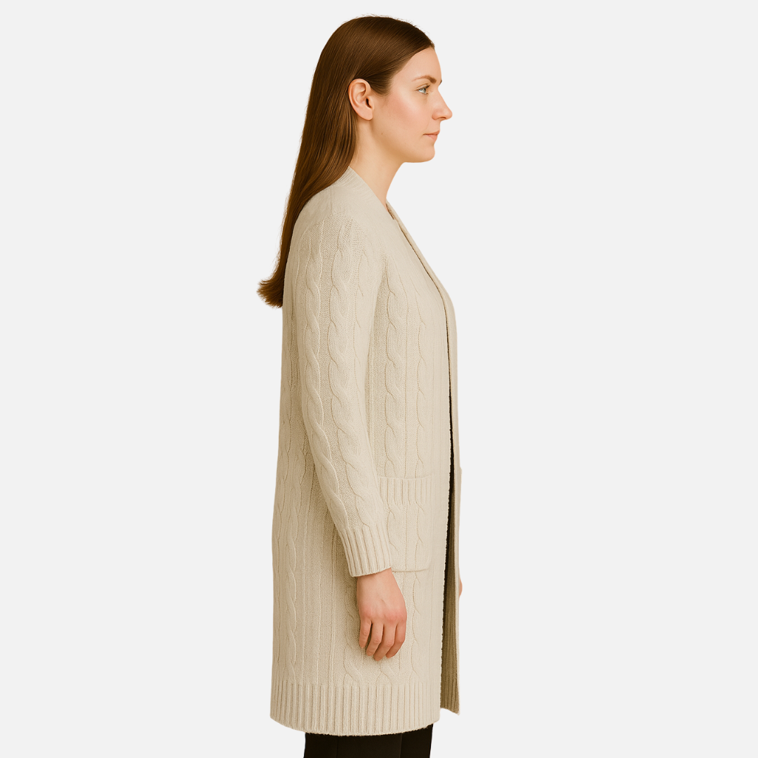 Women’s Long Cable Knit Cardigan – Cozy Open Front Sweater
