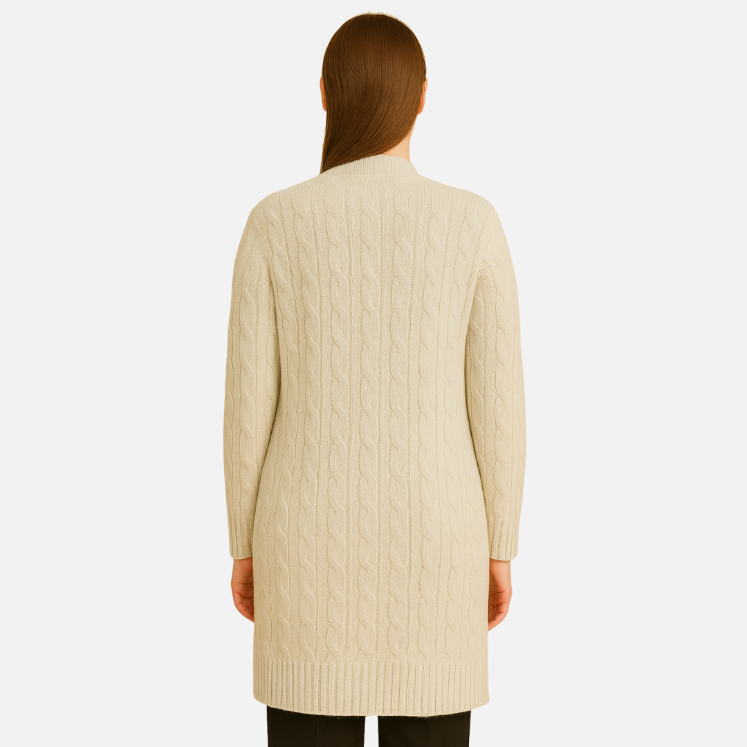 Women’s Long Cable Knit Cardigan – Cozy Open Front Sweater