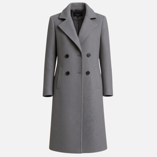 Women’s Double-Breasted Wool Coat – Elegant Long Overcoat