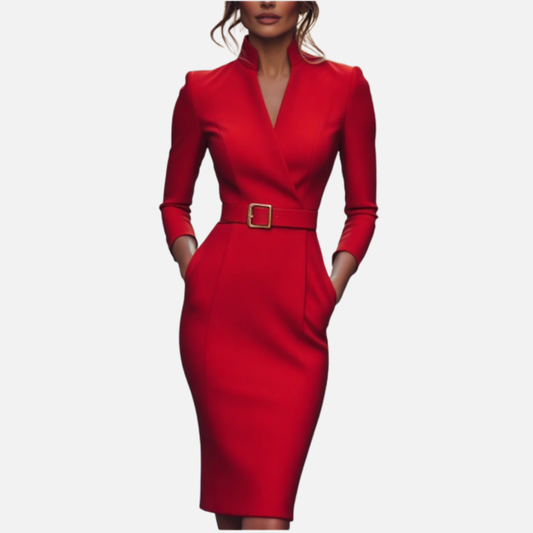 Women’s Belted Wrap Midi Dress