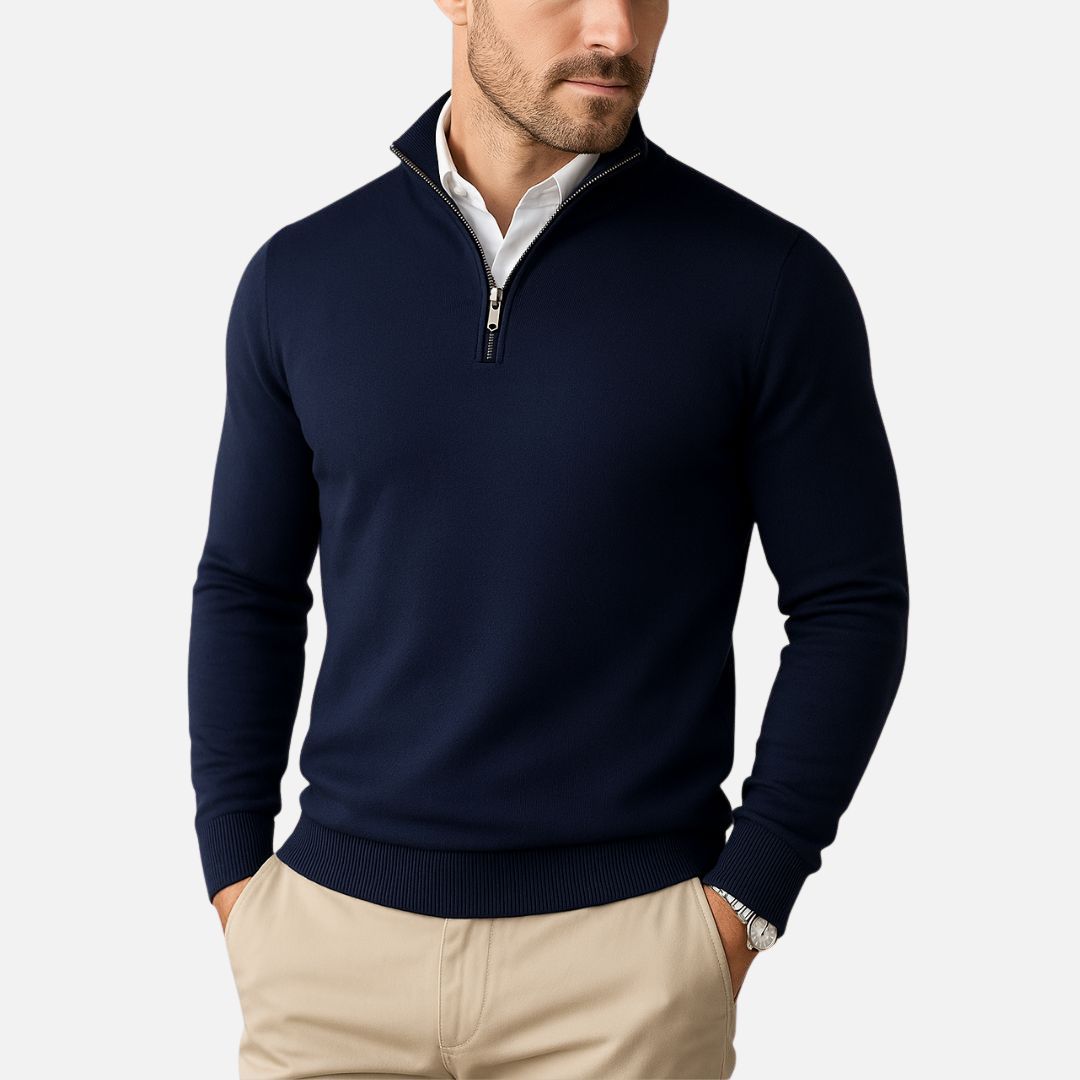 Men's Cotton Quarter-Zip Sweater - Slim Fit Boss Zipper