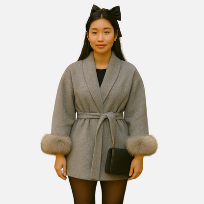 Women’s Wool Coat with Cuffs - Wrap Coat