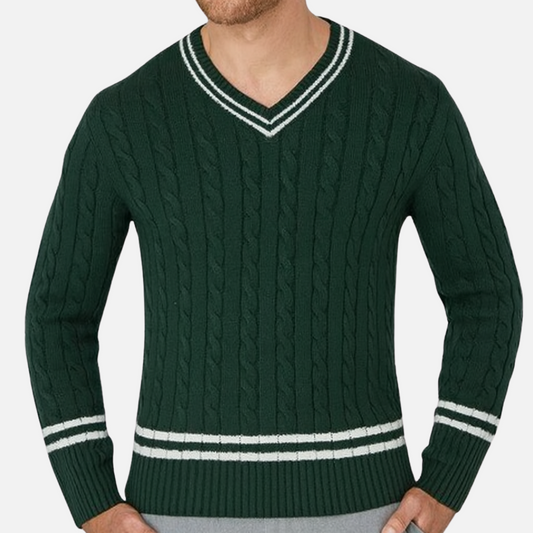 Men’s Green Cable Knit Sweater – Old Money Pullover