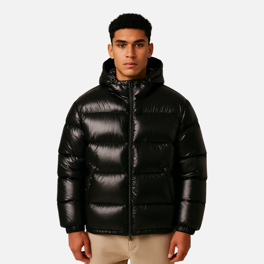 Men’s Glossy Puffer Jacket – Warm Quilted Winter Coat