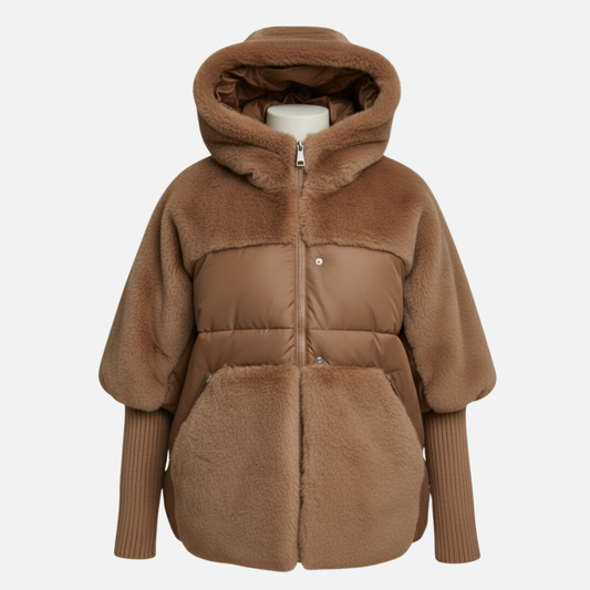 Women’s Puffer Jacket – Plush Hooded Winter Coat