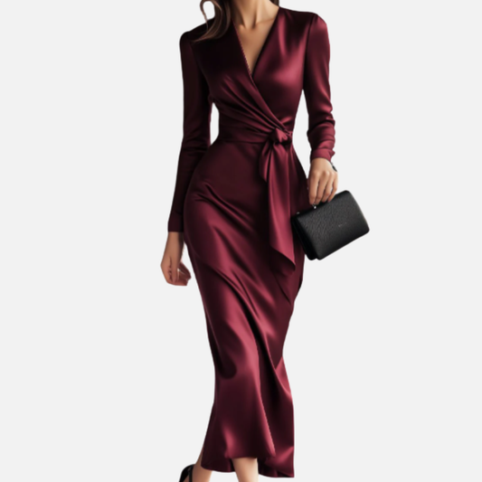 Ann | Long Sleeve Satin Midi Dress