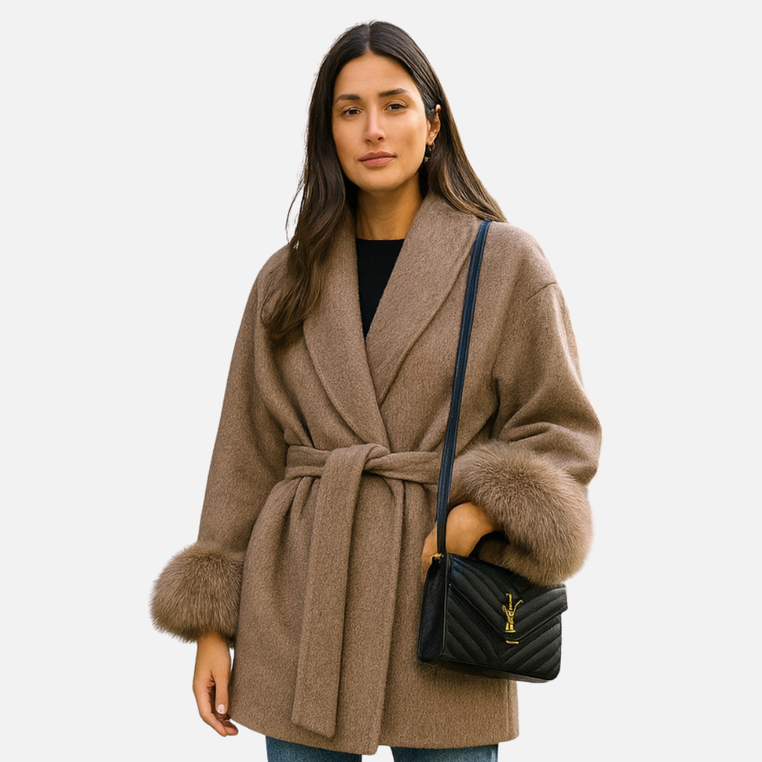 Women’s Wool Coat with Cuffs - Wrap Coat