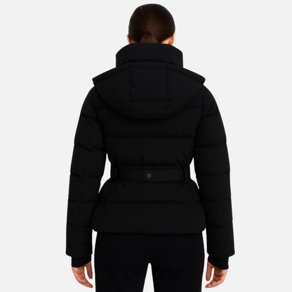 Women’s Black Insulated Parka Jacket – Waterproof Belted Winter Jacket