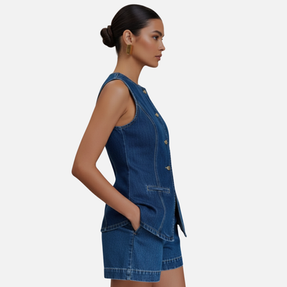 Women’s Sleeveless Denim Set - Full Denim Outfit