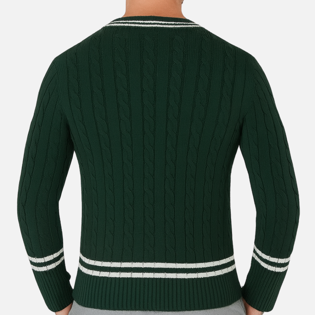 Men’s Green Cable Knit Sweater – Old Money Pullover