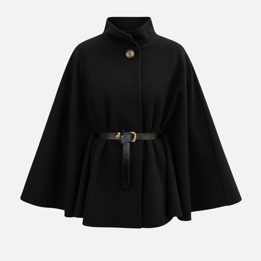 Elegant Short Cape Coat - Belted Jacket