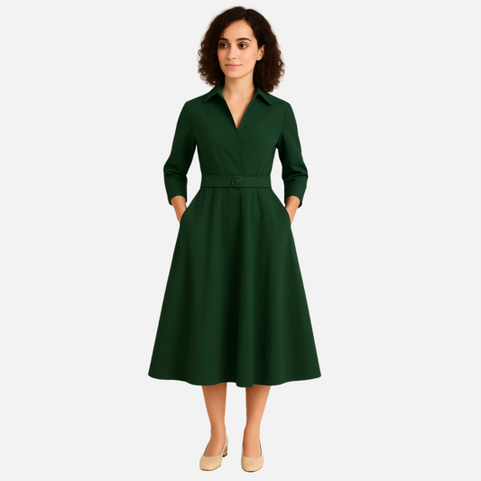 Women’s Midi Shirt Dress – Elegant Belted Dress