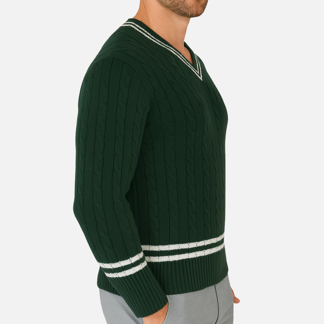 Men’s Green Cable Knit Sweater – Old Money Pullover