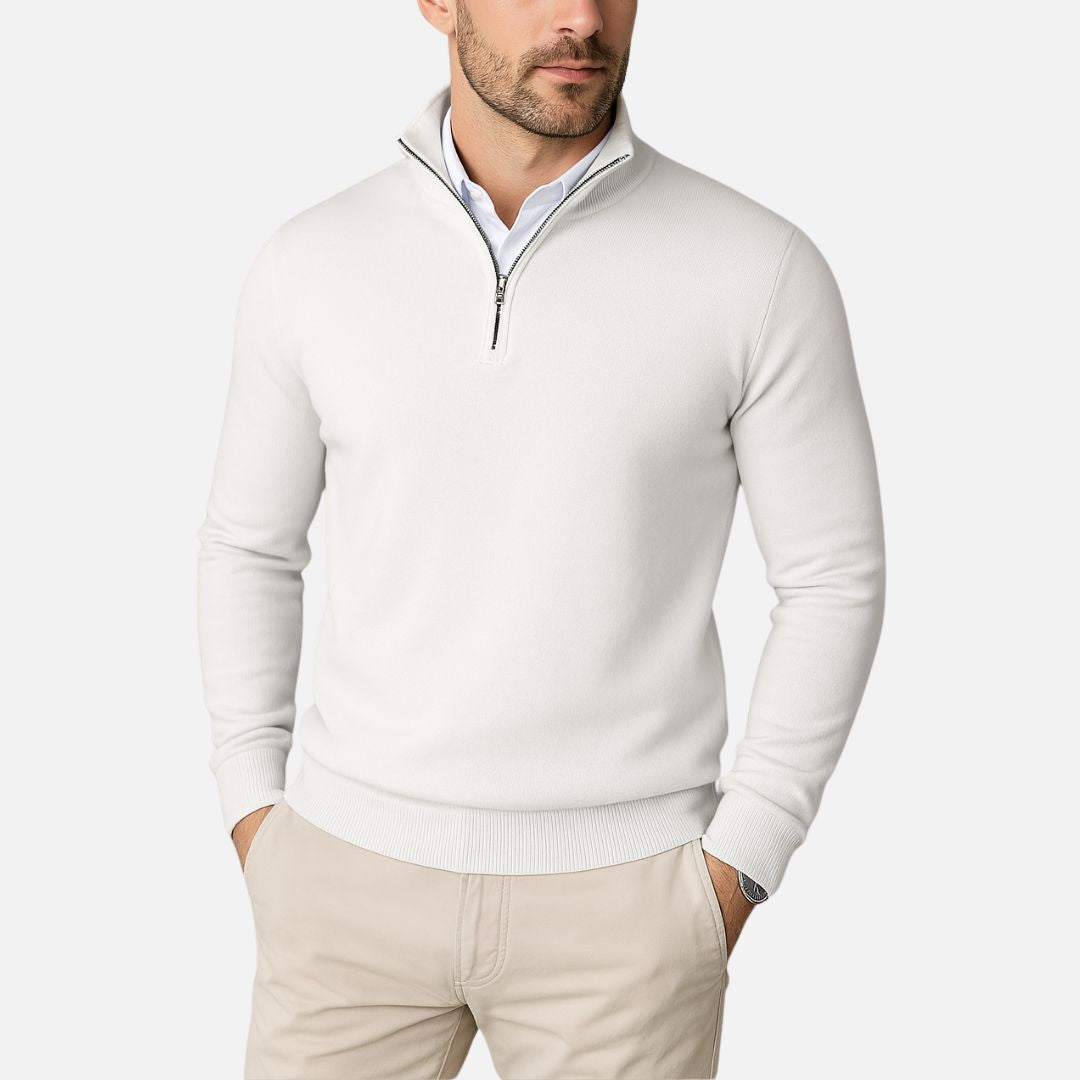 Men's Cotton Quarter-Zip Sweater - Slim Fit Boss Zipper