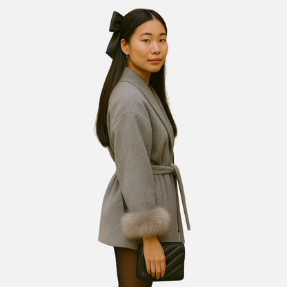 Women’s Wool Coat with Cuffs - Wrap Coat