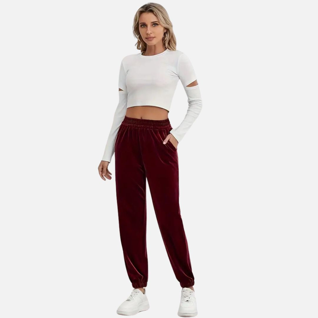 Women's Soft Velvet Track Pants - Y2K Joggers
