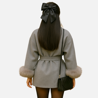 Women’s Wool Coat with Cuffs - Wrap Coat