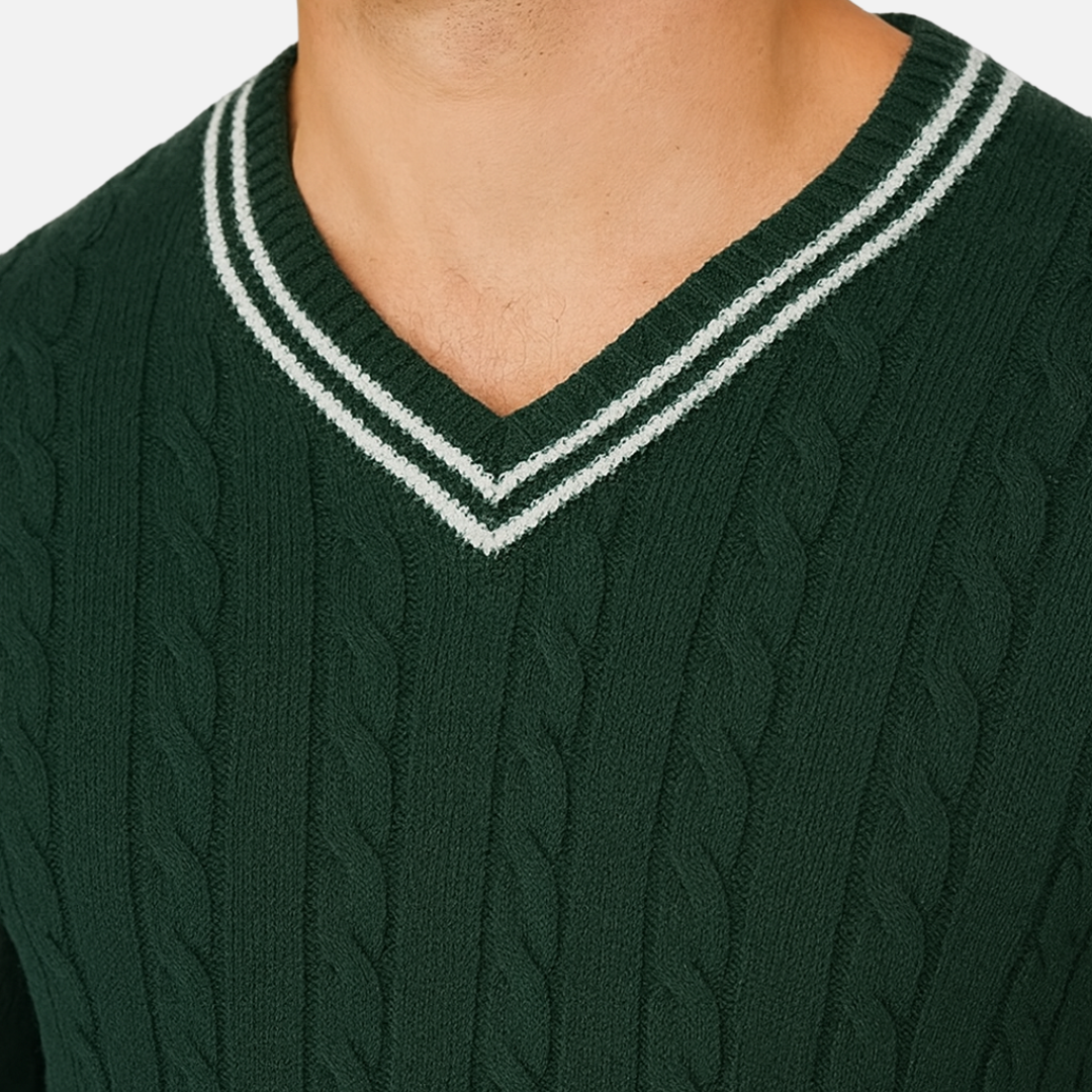 Men’s Green Cable Knit Sweater – Old Money Pullover