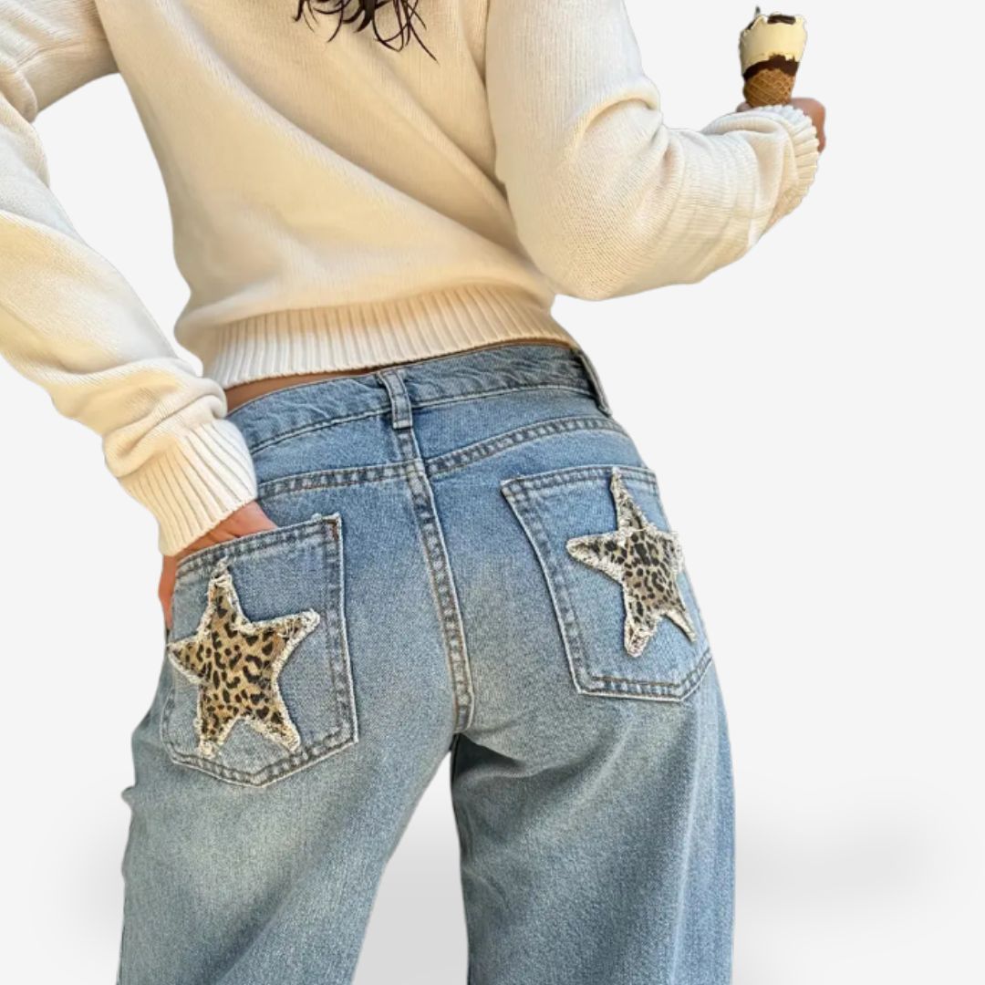 Women's Vintage Jeans with Leopard Stars