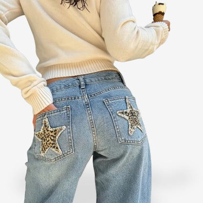 Women's Vintage Jeans with Leopard Stars