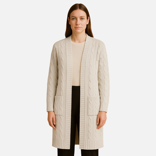Women’s Long Cable Knit Cardigan – Cozy Open Front Sweater