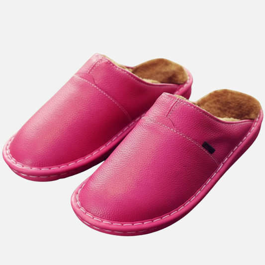 Unisex Faux Leather Fleece-Lined Indoor Slippers