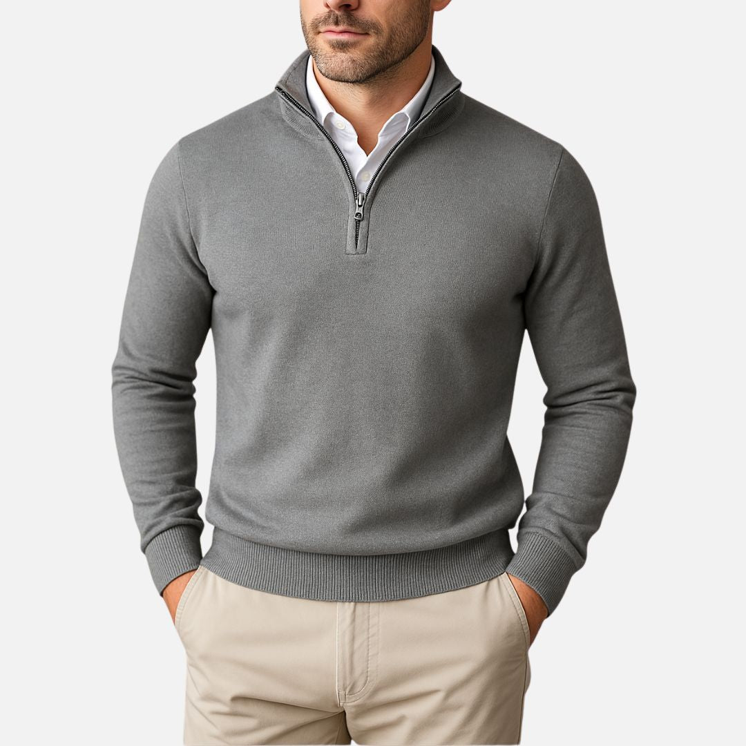 Men's Cotton Quarter-Zip Sweater - Slim Fit Boss Zipper