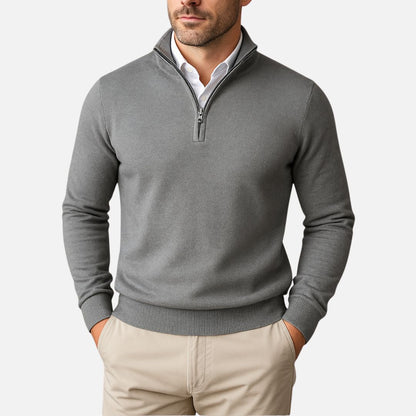 Men's Cotton Quarter-Zip Sweater - Slim Fit Boss Zipper