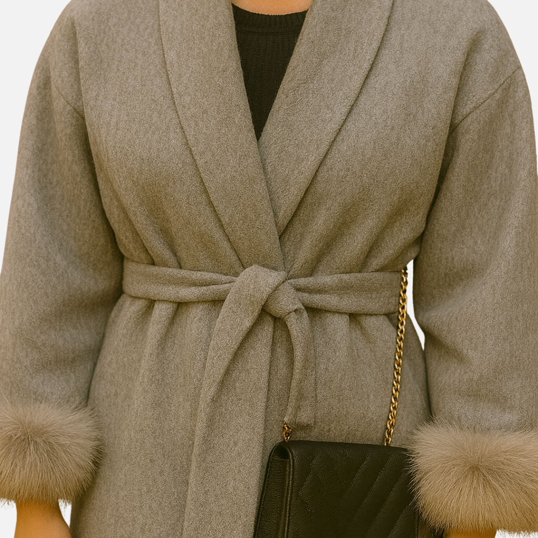 Women’s Wool Coat with Cuffs - Wrap Coat