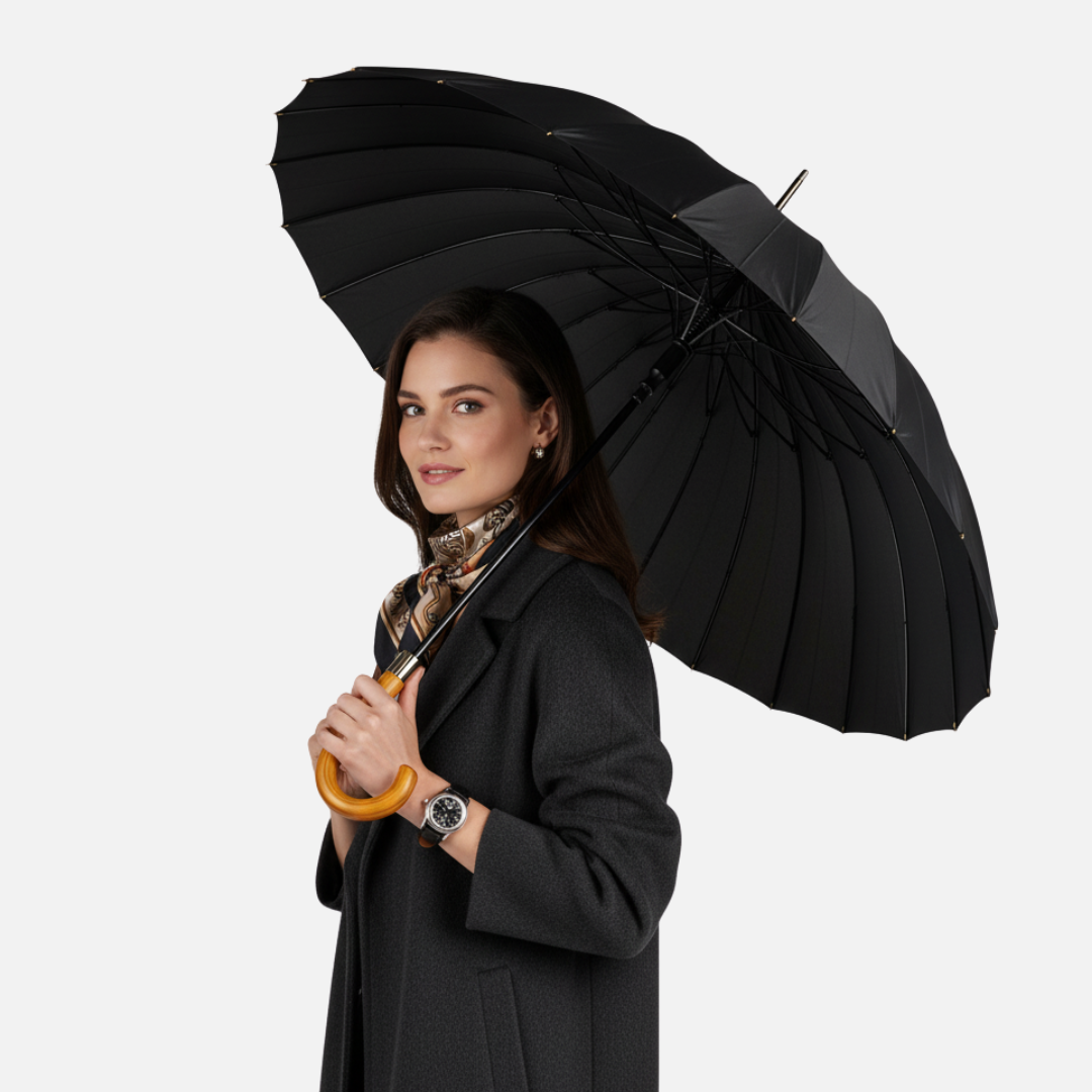 Classic Windproof Umbrella with Wooden Handle