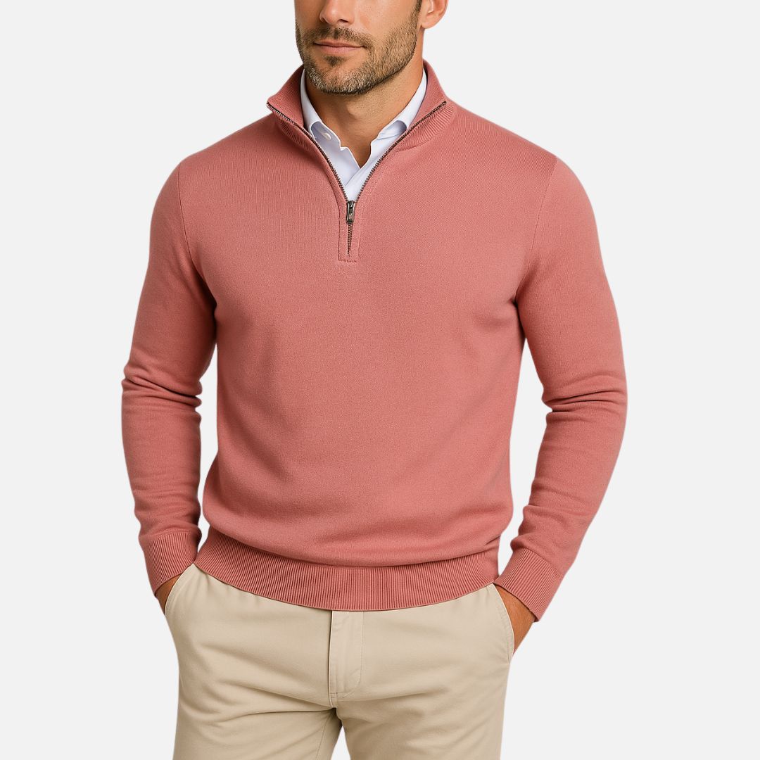 Men's Cotton Quarter-Zip Sweater - Slim Fit Boss Zipper