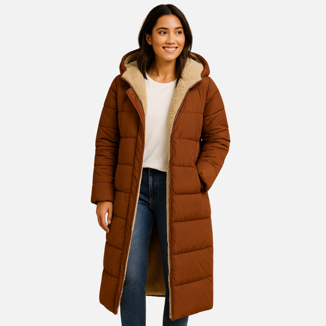 Women’s Long Puffer Coat – Warm Teddy Jacket