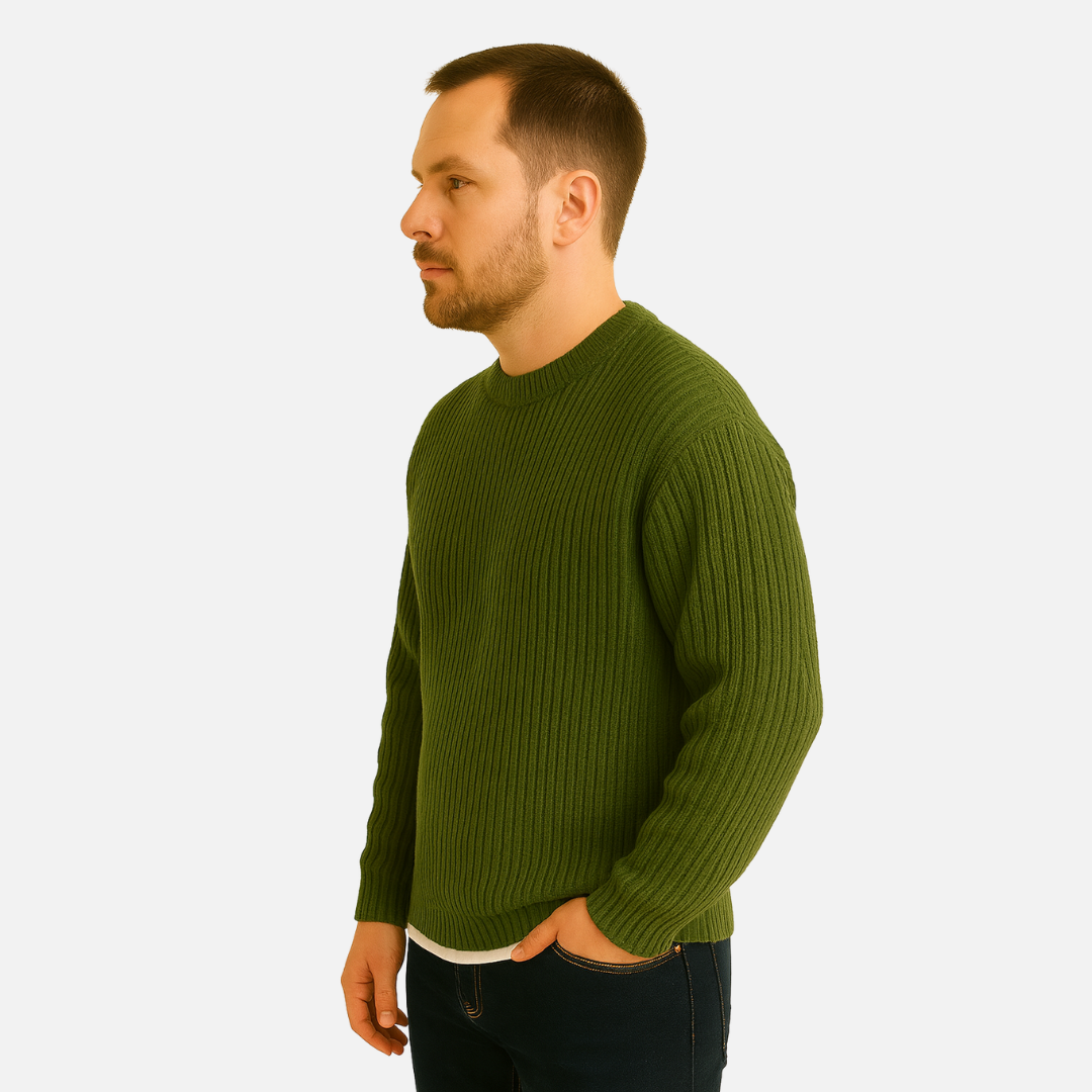 Men's Ribbed Knit Sweater - Classic Warm Pullover
